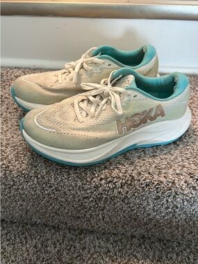 Rincon 2 Hoka Women' Running Shoes in Cream with Teal Accents